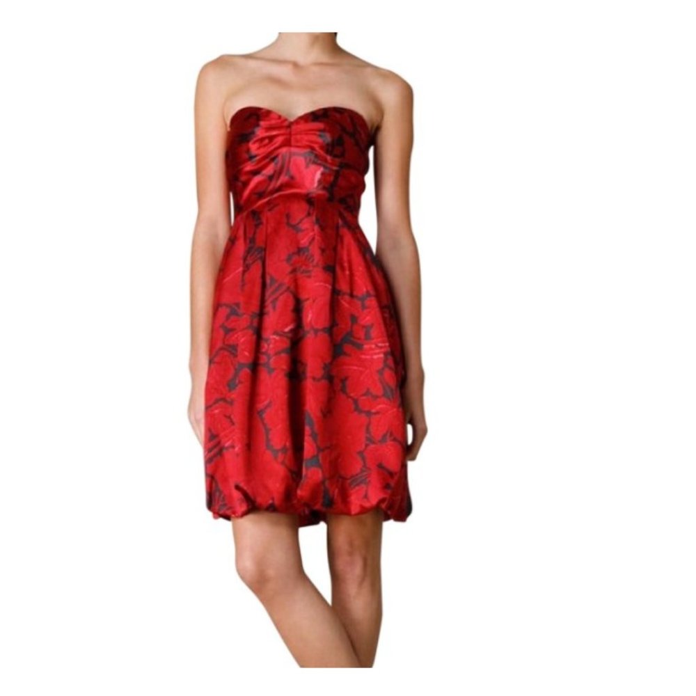 100% Silk Vivienne Tam Red Floral Strapless Mini Dress